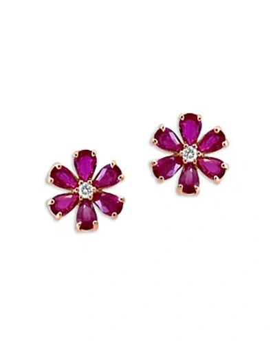 Bloomingdale's Ruby & Diamond Flower Stud Earrings In 14k Rose Gold In Pink