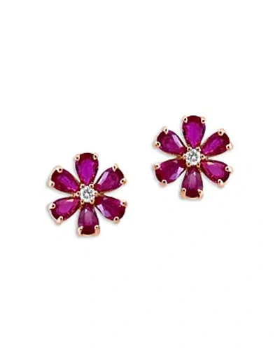 Bloomingdale's Ruby & Diamond Flower Stud Earrings In 14k Rose Gold In Pink/rose Gold