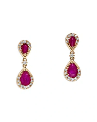 Bloomingdale's Ruby & Diamond Halo Drop Earrings In 14k Yellow Gold