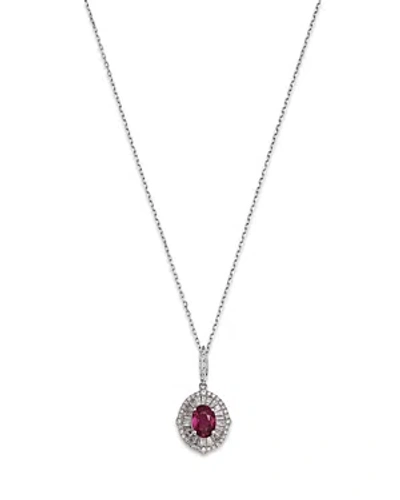 Bloomingdale's Ruby & Diamond Halo Pendant Necklace In 14k White Gold, 18 In Pink/white