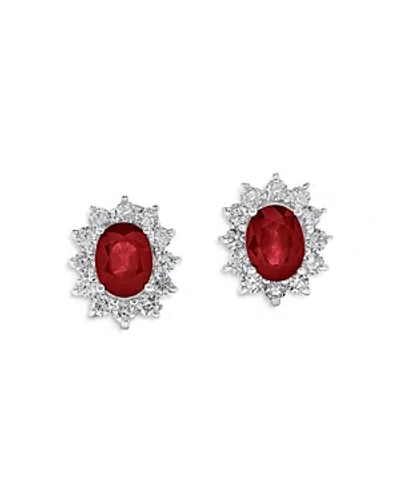 Bloomingdale's Ruby & Diamond Halo Starburst Stud Earrings In 14k White Gold In Red/white