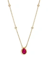 BLOOMINGDALE'S RUBY & DIAMOND PEAR SHAPED PENDANT NECKLACE IN 14K YELLOW GOLD