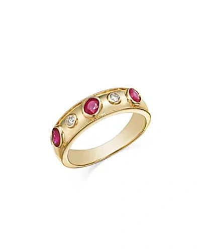 Bloomingdale's Ruby & Diamond Ring 14k Yellow Gold 0.10 Ct. T.w. - 100% Exclusive In Pink/gold