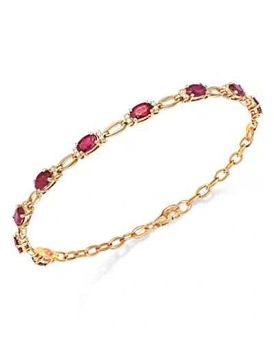 Bloomingdale's Ruby & Diamond Tennis Bracelet In 14k Yellow Gold In Red/gold