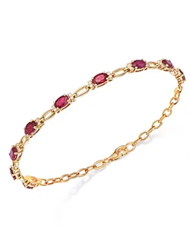 Bloomingdale's Ruby & Diamond Tennis Bracelet In 14k Yellow Gold