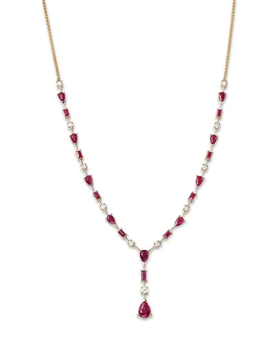 Bloomingdale's Ruby & Diamond Y Necklace In 14k Yellow Gold, 18 In Pink/gold