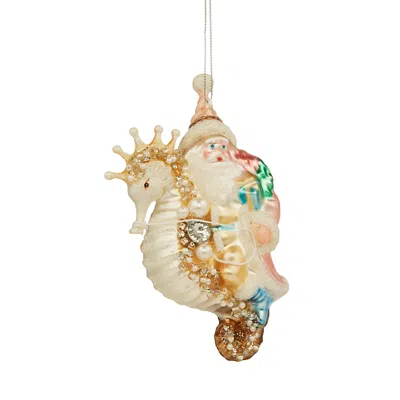 BLOOMINGDALE'S GLASS SANTA ON SEAHORSE ORNAMENT - EXCLUSIVE 