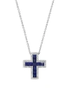 BLOOMINGDALE'S SAPPHIRE AND DIAMOND CROSS PENDANT NECKLACE IN 14K WHITE GOLD, 18