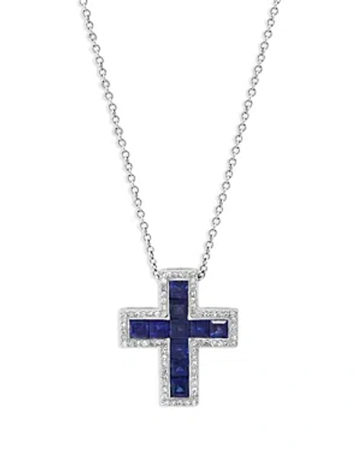 Bloomingdale's Sapphire And Diamond Cross Pendant Necklace In 14k White Gold, 18 In Blue/white