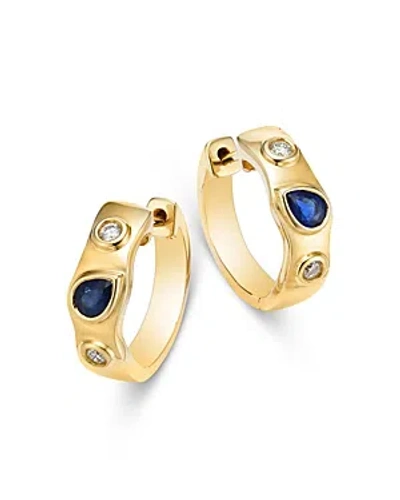 Bloomingdale's Sapphire & Diamond Hoop Earrings In 14k Yellow Gold 0.12 Ct. T.w. - 100% Exclusive In Blue/gold