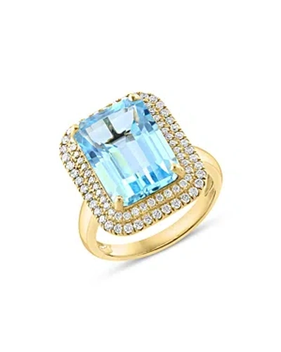 Bloomingdale's Sky Blue Topaz & Diamond Double Halo Ring In 14k Yellow Gold