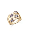 BLOOMINGDALE'S TANZANITE & DIAMOND MULTIROW STATEMENT RING IN 14K YELLOW GOLD