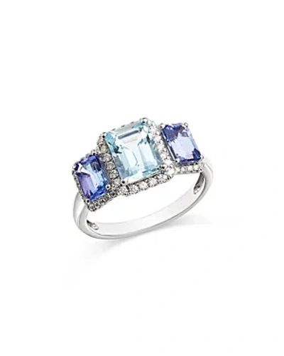 Bloomingdale's Tanzanite, Aquamarine, & Diamond Ring In 14k White Gold In Blue/white