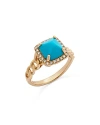 BLOOMINGDALE'S TURQUOISE & DIAMOND HALO RING IN 14K YELLOW GOLD