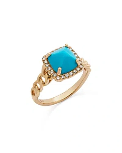 Bloomingdale's Turquoise & Diamond Halo Ring In 14k Yellow Gold In Blue/gold