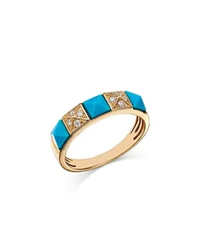 Bloomingdale's Turquoise & Diamond Ring In 14k Yellow Gold In Blue/gold