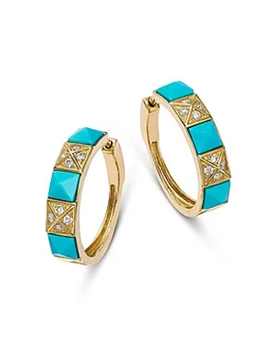 Bloomingdale's Turquoise & Diamond Small Hoop Earrings In 14k Yellow Gold In Blue/gold
