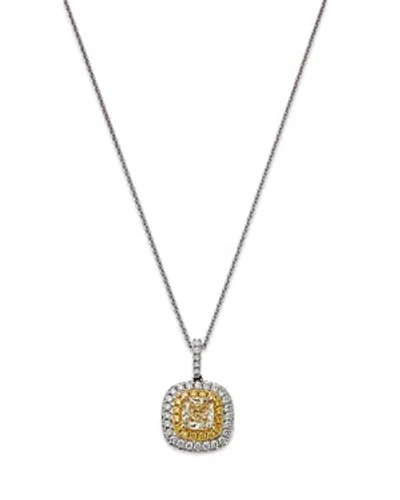 Bloomingdale's Yellow & White Diamond Halo Pendant Necklace In 18k White Gold, 18 - 100% Exclusive In Multi