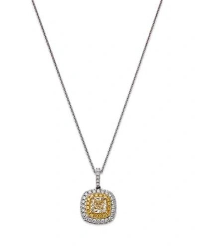 Bloomingdale's Yellow & White Diamond Halo Pendant Necklace In 18k White Gold, 18 In Yellow/white