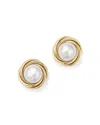 Bloomingdale's 14k Yellow Gold Knot Stud Earrings With Cultured Freshwater Pearls In Gold