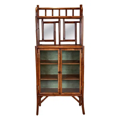 Pre-owned Bloomingdale's 1990s British Colonial Faux Bamboo Etagere Storage Display Cabinet In Brown