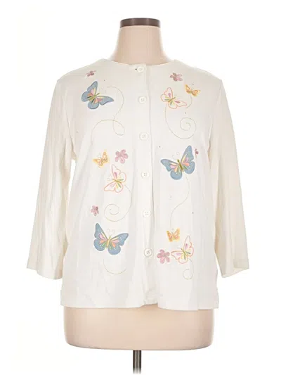 Pre-owned Bloomingdale's 3/4 Sleeve Button Down Shirt In Ivory