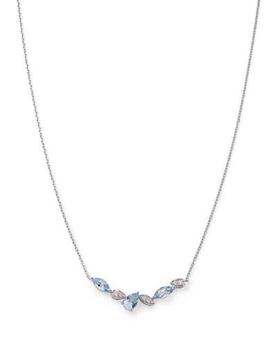 Bloomingdale's Aquamarine & Diamond Accent Curved Bar Necklace In 14k White Gold, 17- Exclusive In Blue/white