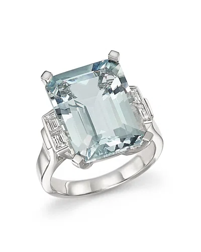 Bloomingdale's Aquamarine And Diamond Baguette Ring In 14k White Gold - Exclusive In Blue/white
