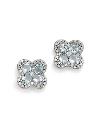 Bloomingdale's Aquamarine & Diamond Clover Earrings In 14k White Gold In Blue/white