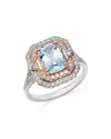 Bloomingdale's Aquamarine & Diamond Double Halo Ring In 14k Rose & White Gold - Exclusive In Blue/white