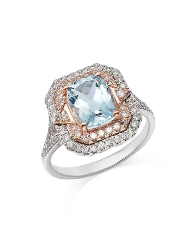 Bloomingdale's Aquamarine & Diamond Double Halo Ring In 14k Rose & White Gold - Exclusive In Blue/white