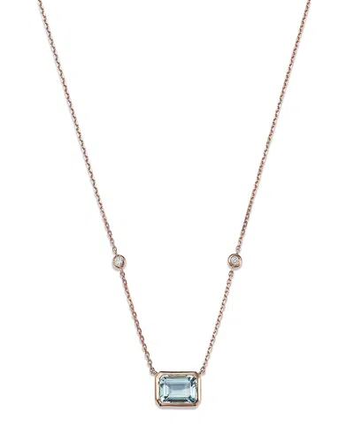 Bloomingdale's Aquamarine & Diamond Pendant Necklace In 14k Rose Gold, 18 - Exclusive In Blue/rose Gold