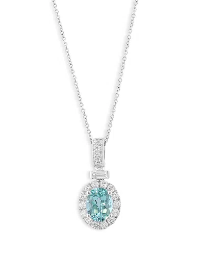 Bloomingdale's Aquamarine & Diamond Pendant Necklace In 14k White Gold, 16-18 - Exclusive In Blue/white