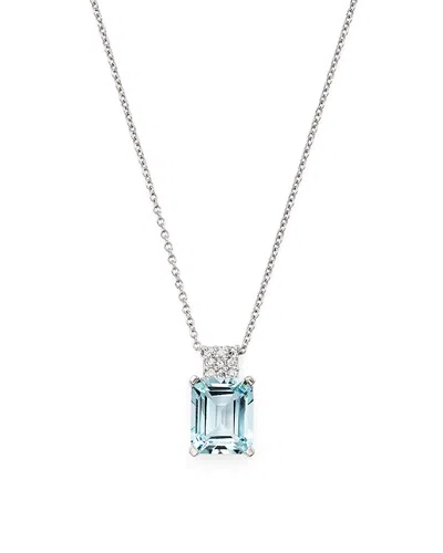 Bloomingdale's Aquamarine & Diamond Pendant Necklace In 14k White Gold, 16 - Exclusive In Blue/white