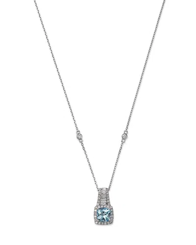 Bloomingdale's Aquamarine & Diamond Pendant Necklace In 14k White Gold, 18 - Exclusive In Blue/white