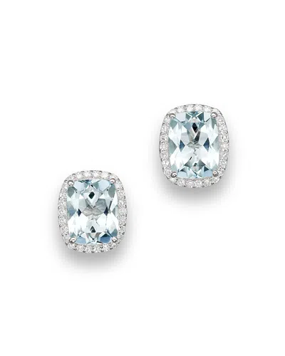 Bloomingdale's Aquamarine And Diamond Stud Earrings In 14k White Gold - Exclusive In Blue/white