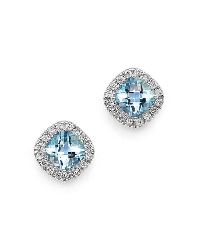 Bloomingdale's Aquamarine Cushion Cut And Diamond Stud Earrings In 14k White Gold - Exclusive In Aqua/white