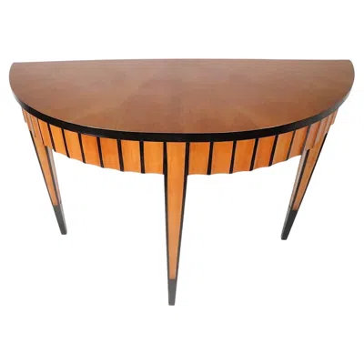 Pre-owned Bloomingdale's Art Deco Revival Hollywood Regency Biedermiere Style Demi Lune Console Table In Brown