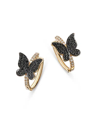 Bloomingdale's Black & White Diamond Butterfly Hoop Earrings In 14k Yellow Gold, 0.32 Ct. T. W. In Black/gold