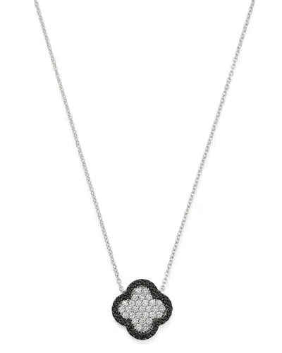 Bloomingdale's Black & White Diamond Clover Pendant Necklace In 14k White Gold - Exclusive In Black/white
