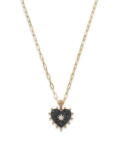 Bloomingdale's Black & White Diamond Heart Pendant Necklace In 14k Yellow Gold, 18 - Exclusive In Black/gold