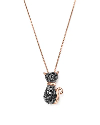 Bloomingdale's Black Diamond Cat Pendant Necklace In 14k Rose Gold, .40 Ct. T. W. In Black/rose