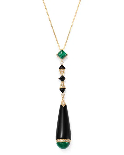 Bloomingdale's Black Onyx, Malachite & Diamond Pendant Necklace In 18k Yellow Gold, 18 - Exclusive In Multi/gold