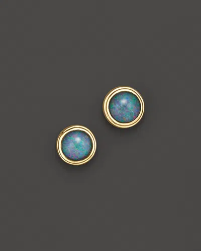 Bloomingdale's Black Opal Bezel Set Stud Earrings In 14k Yellow Gold - Exclusive In Blue/gold