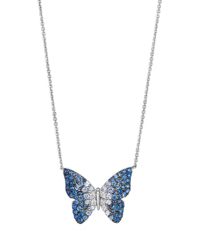 Bloomingdale's Blue & White Sapphire Butterfly Pendant Necklace In 14k White Gold, 18 In Blue/white