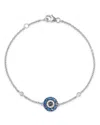 Bloomingdale's Blue Sapphire & Black & White Diamond Evil Eye Bracelet In 14k White Gold - Exclusive In Multi/white