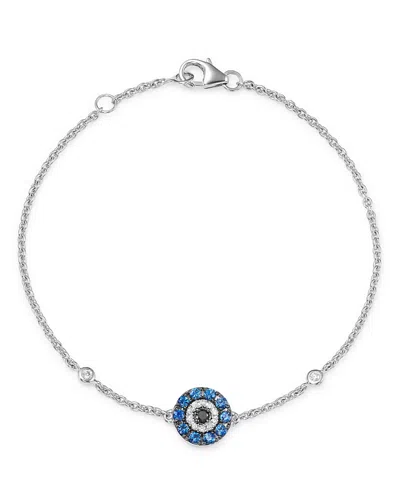 Bloomingdale's Blue Sapphire & Black & White Diamond Evil Eye Bracelet In 14k White Gold - Exclusive In Multi/white
