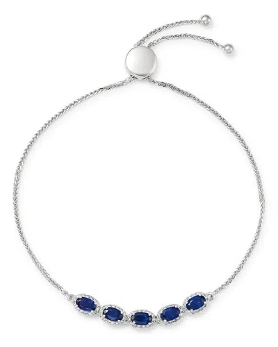 Bloomingdale's Blue Sapphire & Diamond Bolo Bracelet In 14k White Gold - Exclusive In Blue/white