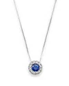 Bloomingdale's Blue Sapphire And Diamond Halo Pendant Necklace In 14k White Gold, 18 - Exclusive In White/blue