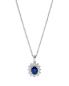 Bloomingdale's Blue Sapphire & Diamond Halo Starburst Pendant Necklace In 14k White Gold In Sapphire/white